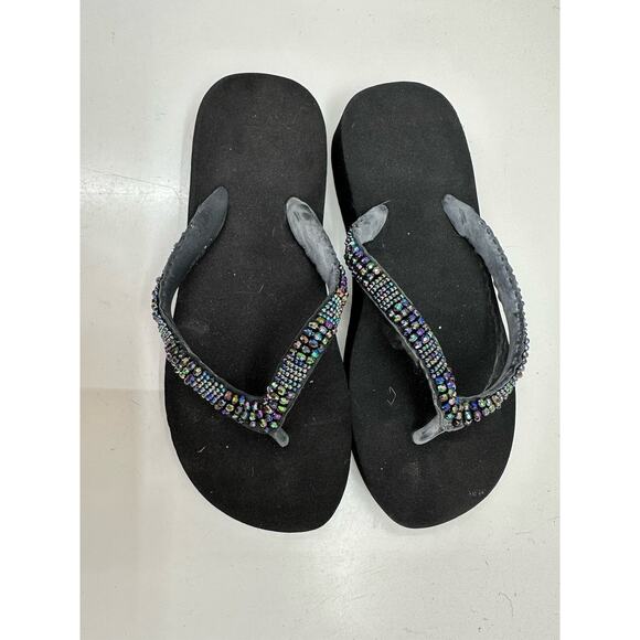 Unbranded Womens Sandals Flip Flops Size Unknown Black Beaded Thong Foam Base - Picture 1 of 10
